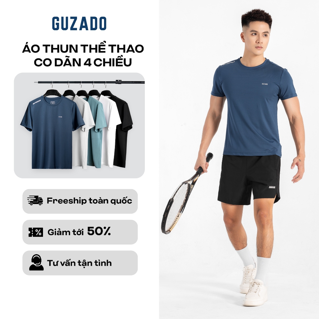 Áo thể thao nam Guzado Vải Coolmax dệt lỗ kim thoáng khí mau khô Co Giãn Vận Động Thoải Mái GTS04