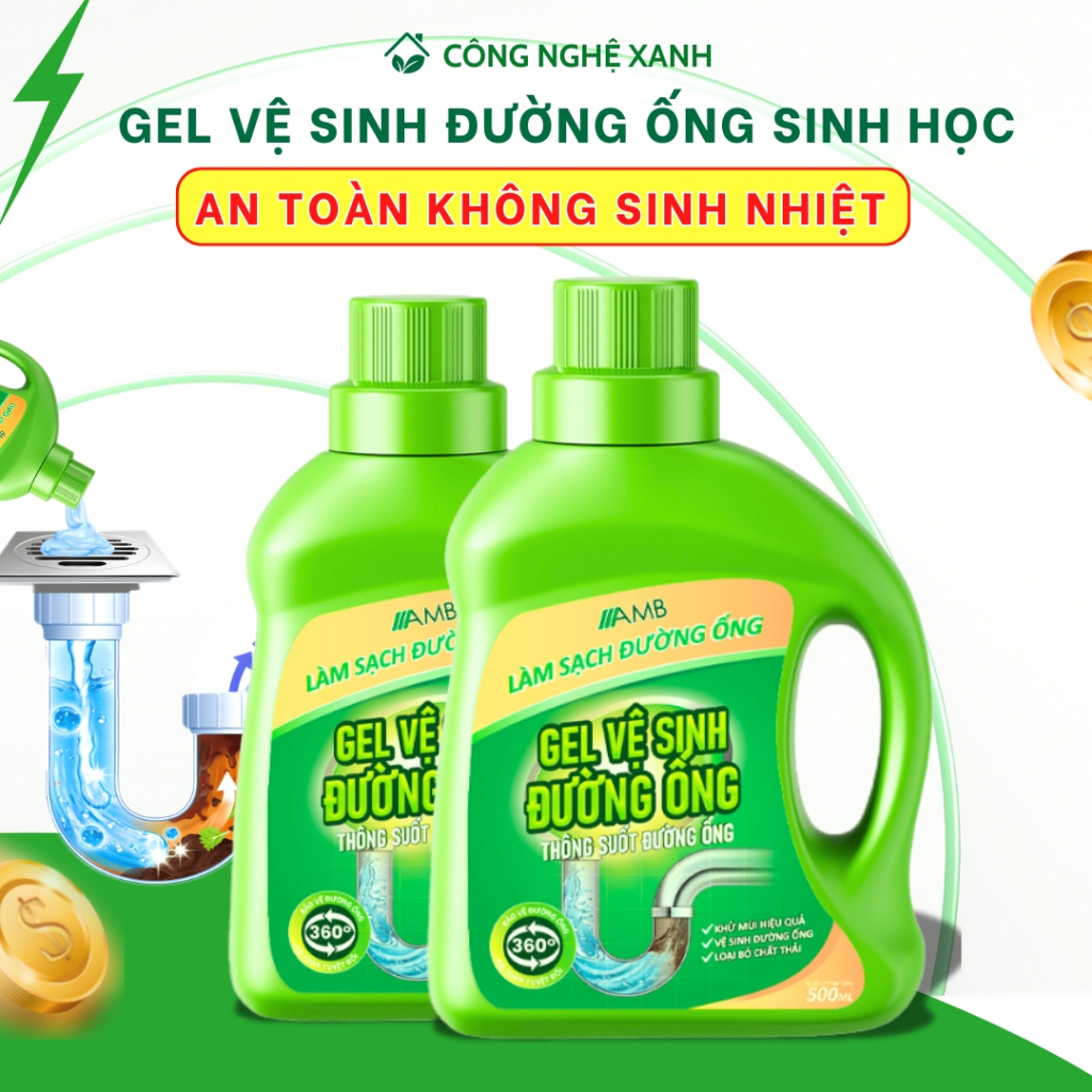 Gel vệ sinh đường ống sinh học AMB ngăn ngừa tắc nghẽn, làm sạch, bảo vệ đường ống bồn rửa mặt, bồn rửa bát, khử mùi hôi