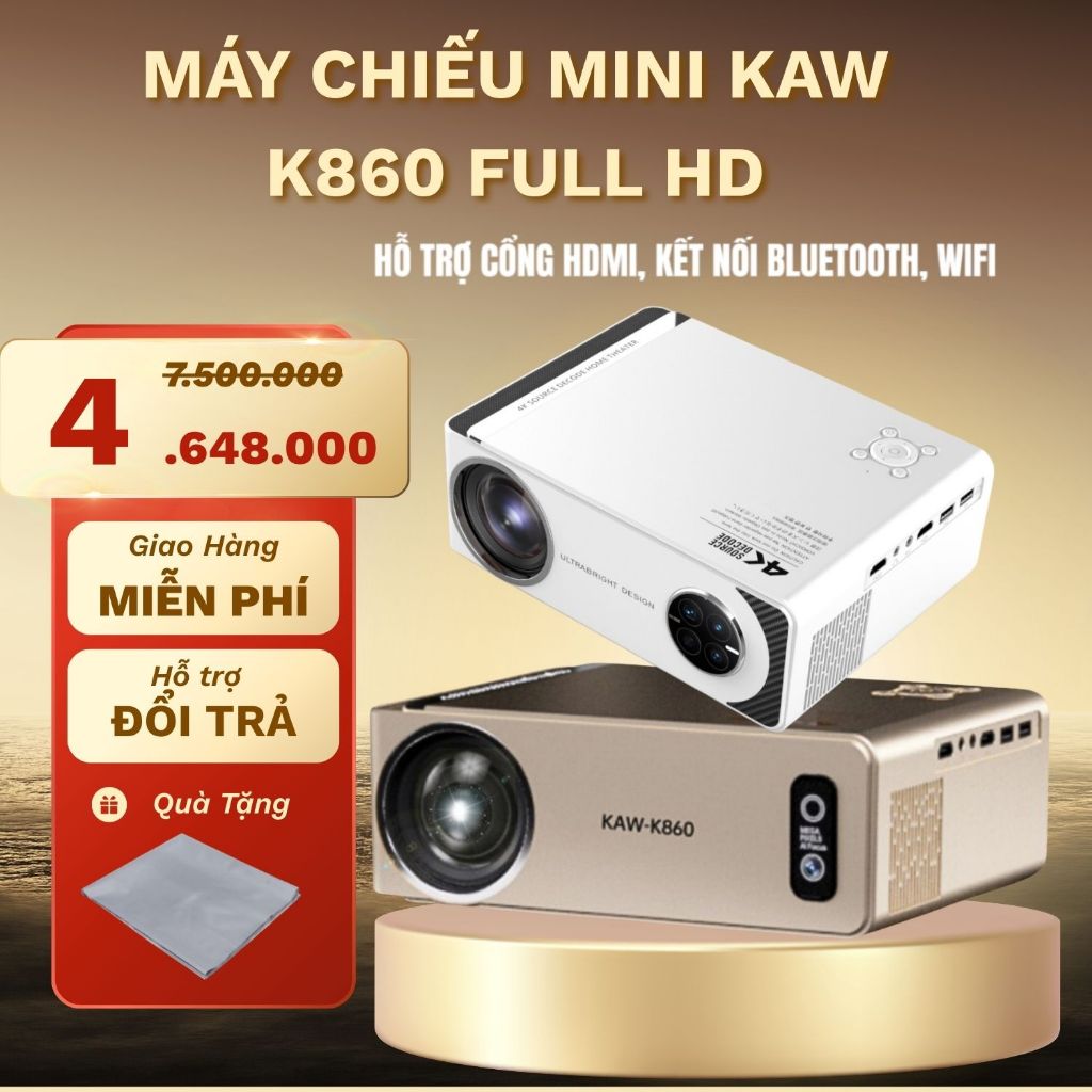 Máy chiếu mini KAW K860 Tự động lấy nét - Hình ảnh sắc nét, hệ điều hành android - BH 12 Tháng