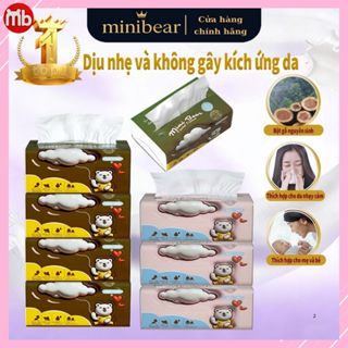 Giấy rút bột gỗ nguyên sinh dày dặn làm giấy ăn,giấy lau mặt vệ sinh nhà hàng Minibear Nhật Bản an toàn dùng là mê