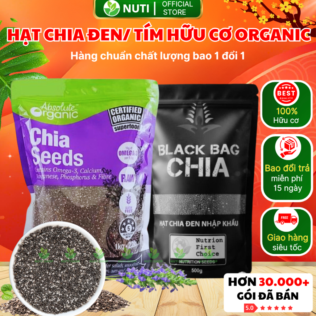 [LOẠI 1] Hạt Chia Absolute 1KG Chuẩn Organic Chất Lượng Sạch Đều Đẹp Đen Ít Tạp Chất Ăn Kiêng