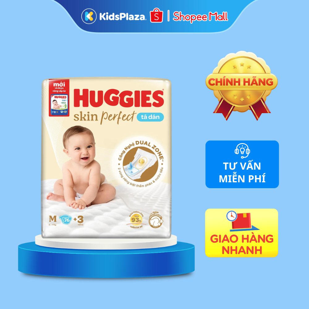 Bỉm - Tã dán Huggies Skin Perfect size M 76 miếng (cho bé 6-11kg)