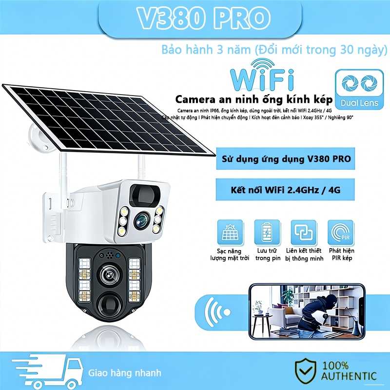 Solar giám sát Camera 2 mắt WiFi/4G 360 độ Dosen 4G IP Không thấm nước ngoài trời Ứng dụng V380 Pro