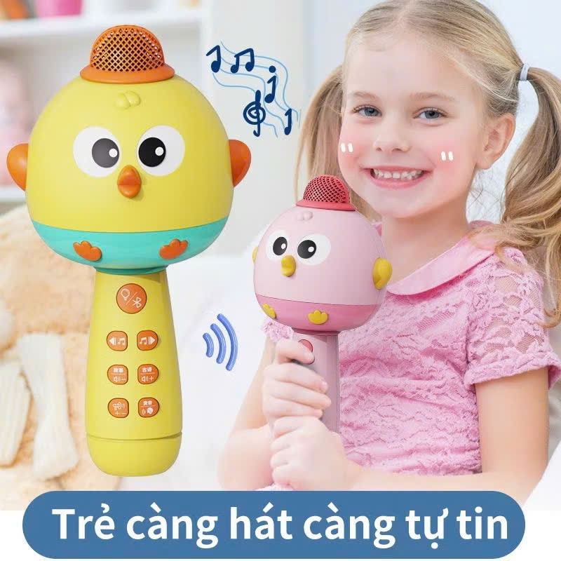Đồ chơi micro chú gà cho bé, mic hát karaoke, kết nối Bluetooth, kể chuyện, nhạc thiếu nhi vui nhộn