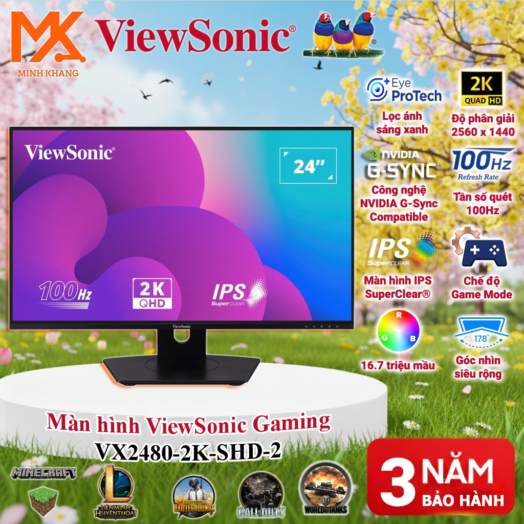 [Chính Hãng] ViewSonic VX2480-2K-SHD-2 Monitor 24 Inch 2K IPS 75Hz – HDMI, DisplayPort