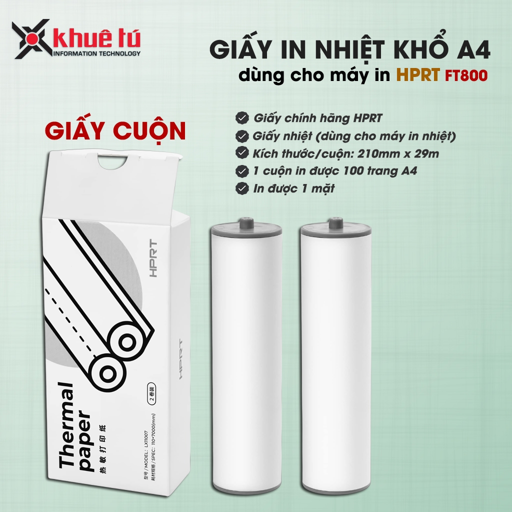 Giấy In Nhiệt Loại Cuộn Khổ A4 - Sử dụng cho máy in HPRT FT800 (Giấy chính hãng HPRT)