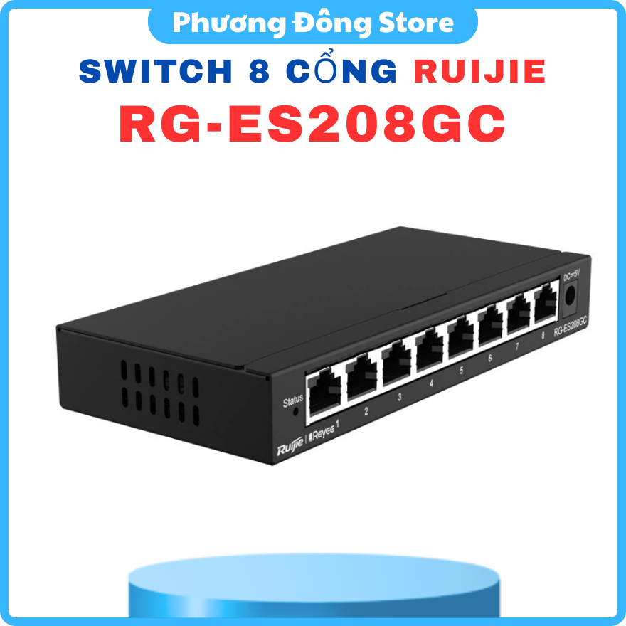 SWITCH 8 CỔNG RUIJIE RG-ES208GC - Tốc độ chuyển mạch 16Gbps, Tốc độ chuyển gói tin 11.9Mpps, Chống s