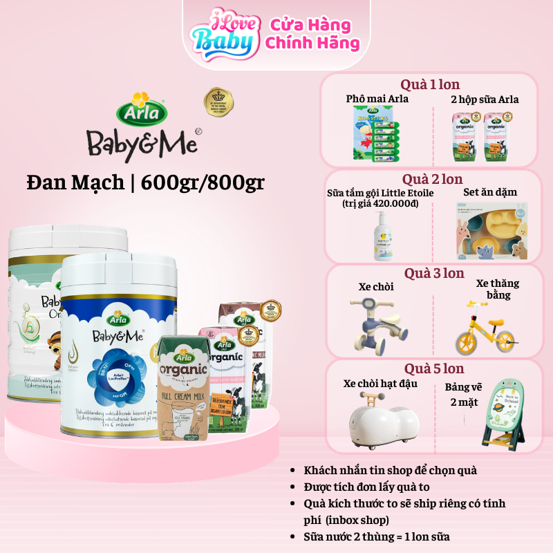 (Date 2026) Sữa Bột Arla Baby&Me Organic Đạm A2 & Arla HMO-Phát Triển Toàn Diện số 1,2,3 "ilovebaby"