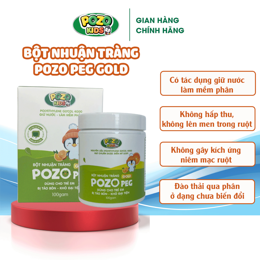 Bột Nhuận Tràng Pozo Peg Gold -  Dùng Cho Trẻ Em Bị Táo Bón, Khó Đại Tiện - Hộp 100gam