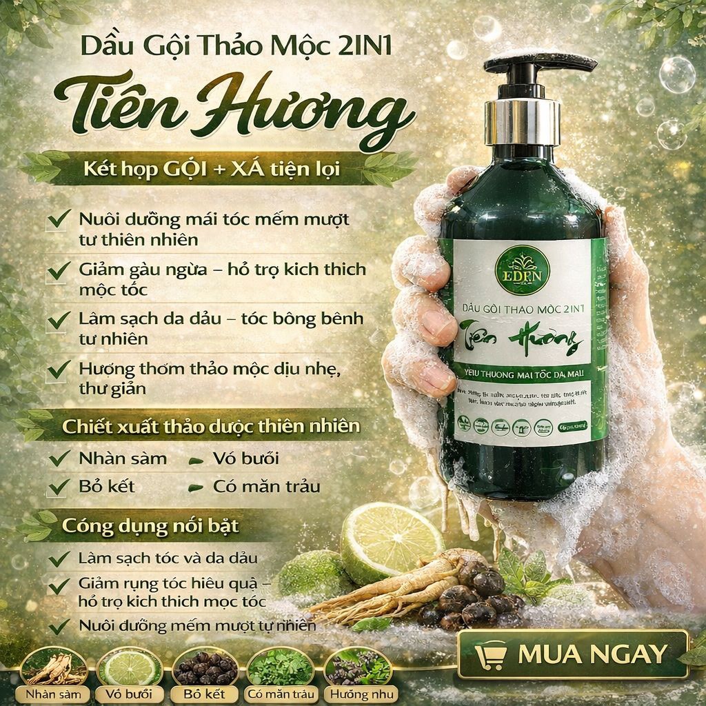 DẦU GỘI TIÊN HƯƠNG EDEN WHITE GIẢM RỤNG TÓC HIỆU QUẢ EDEN WHITE ( GỘI XẢ 2IN1)