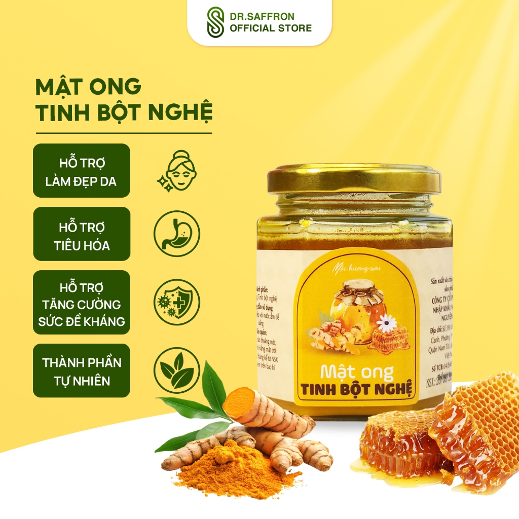 Mật ong tinh bột nghệ hũ 180ml thương hiệu Môc Hương Sơn hỗ trợ dạ dày, tốt cho sức khỏe