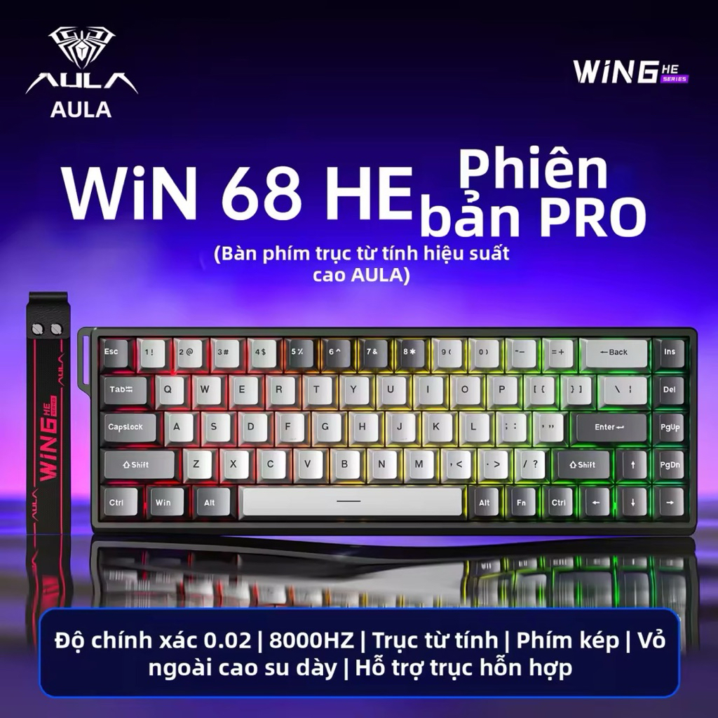 Bàn phím cơ Aula WIN60HE RGB có dây, nhỏ gọn, hỗ trợ switch từ có thể thay thế nóng