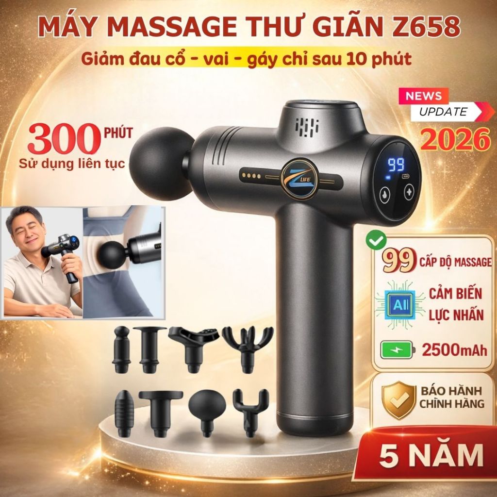 Máy Massage Cầm Tay Zlife Z658 - Máy Đấm Lưng 99 Cấp Độ Mát Xa Trị Liệu Thư Giãn Toàn Thân, Vai Gáy