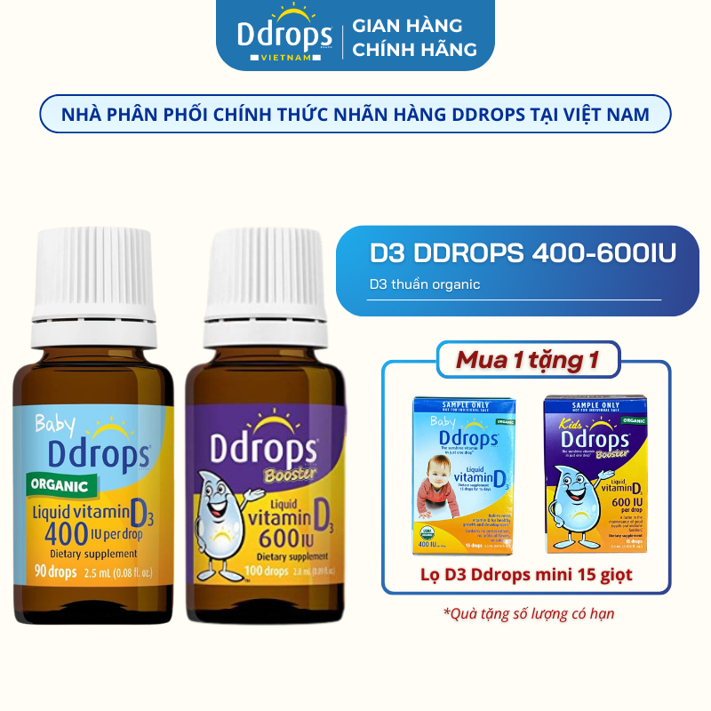 [NHẬP KHẨU] D3 Thuần Organic Ddrops 400IU Và D3 Ddrops 600IU dạng lỏng nhỏ giọt giúp bé mạnh khỏe ca