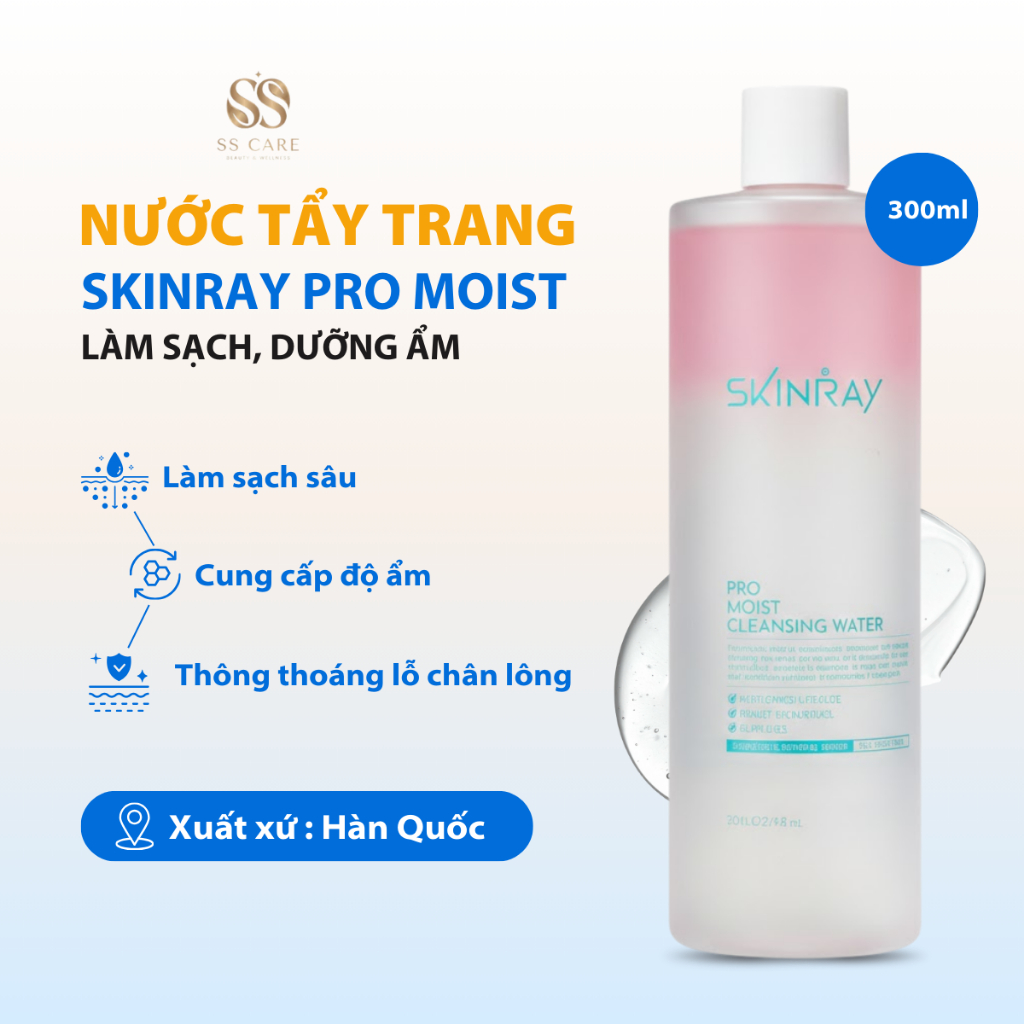 Nước Tẩy Trang SKINRAY PRO MOIST CLEANSING WATER Giúp Làm Sạch Giữ Ẩm 500ml