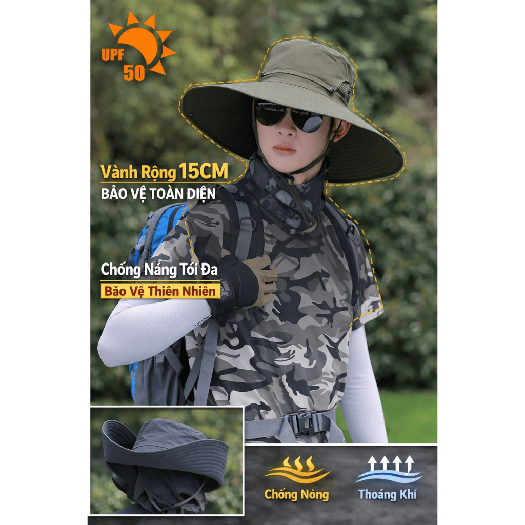 Mũ Tai Bèo Chống Nắng Vành Rộng – Mũ Trekking Outdoor Đi Biển Du Lịch Unisex
