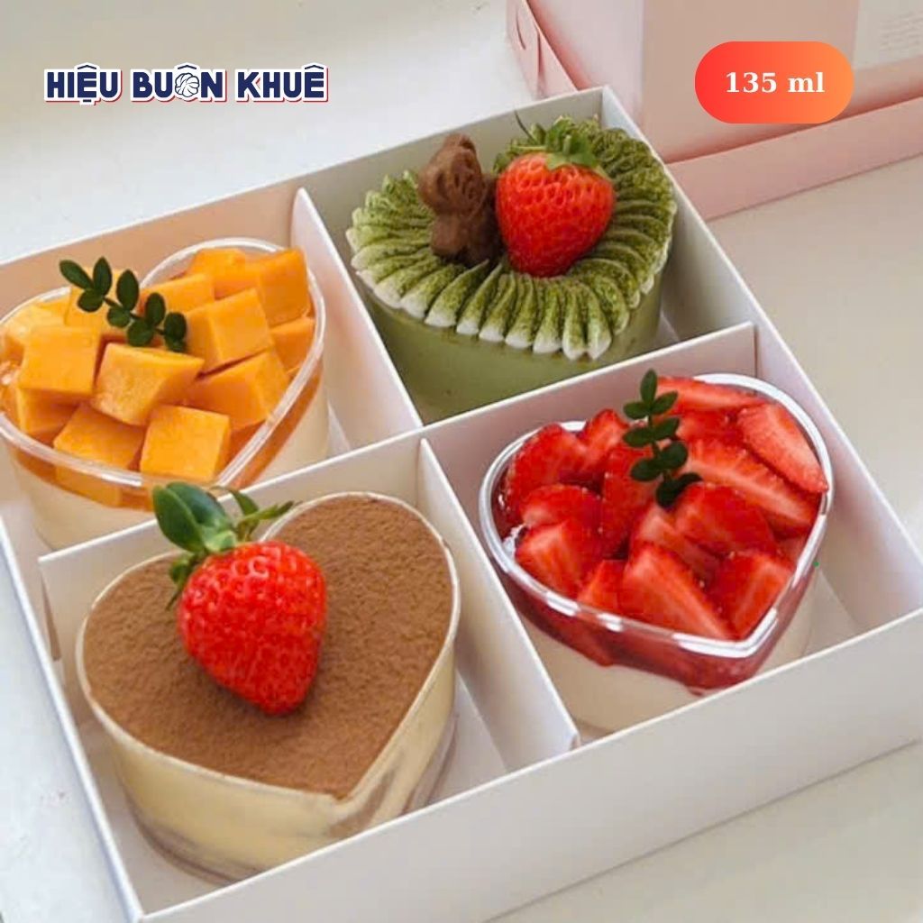 50 Ly Mica Hình Trái Tim Đựng Bánh Mouse, Tiramisu, Pannacotta 135ml [7745]