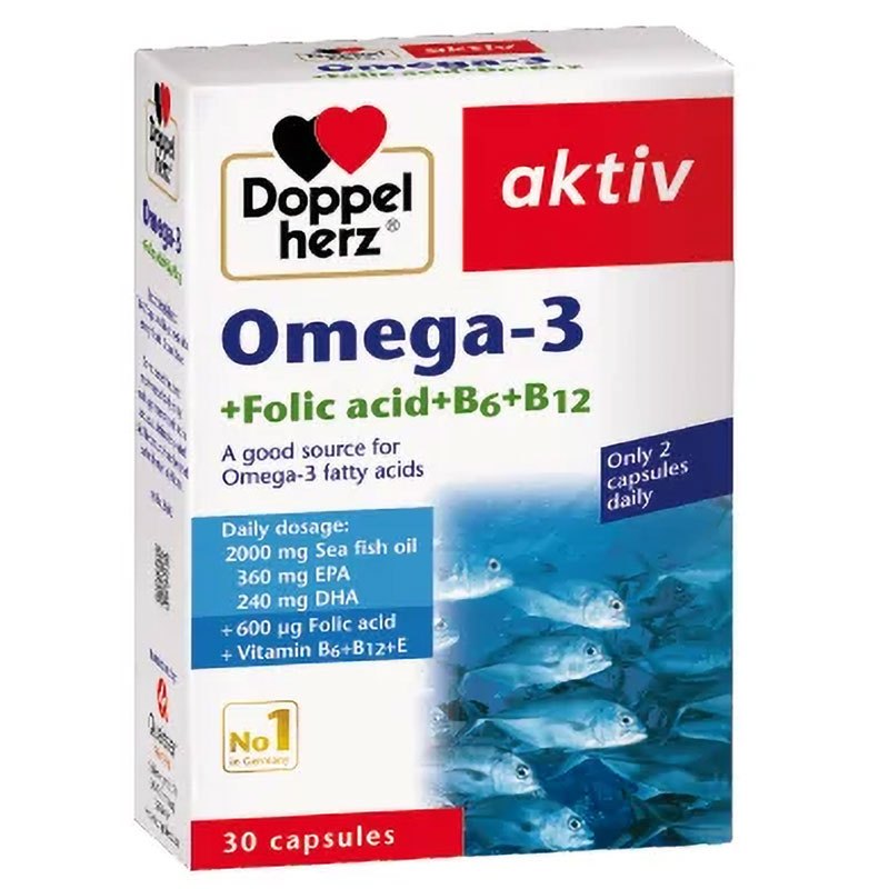 (Chính hãng Đức) Doppel herz aktiv Omega-3+ Folic acid+ B6+ B12- Giúp tăng cường sức khỏe cơ thể