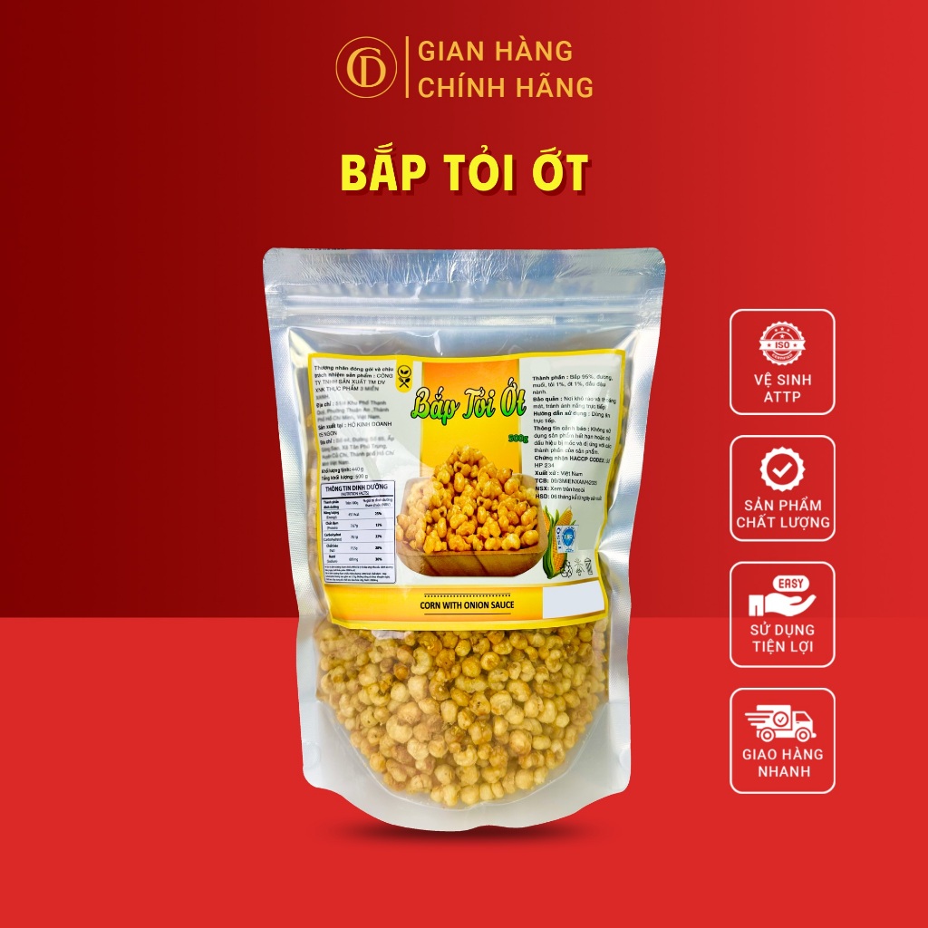 Bắp Sấy Mắm Ớt Tỏi - Hàng Xuất Khẩu Loại 1 (Đầy Đủ Hồ Sơ Công Bố & Kiểm Nghiệm Sản Phẩm)