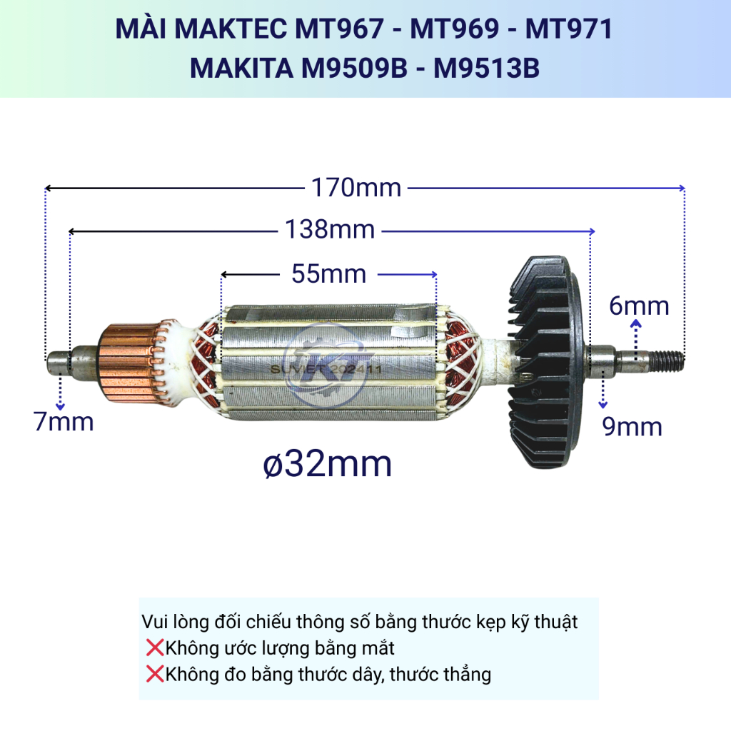 Rotor (ruột) mài MAKTEC MT967, MT969, MT971 / MAKITA M9509B, M9513B
