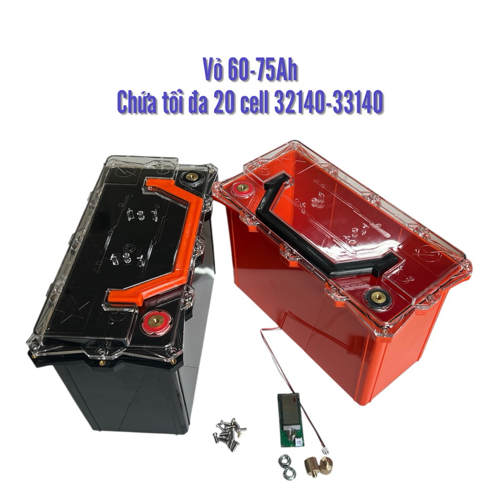Vỏ 60-75Ah nhựa cao cấp, có đồng hồ báo pin, ron chống nước