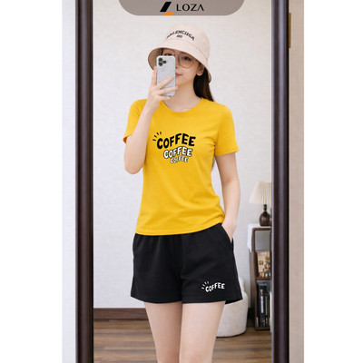 Set đồ nữ form vừa NB26 chất liệu thun cotton 95% in chữ Coffee Loza VP616