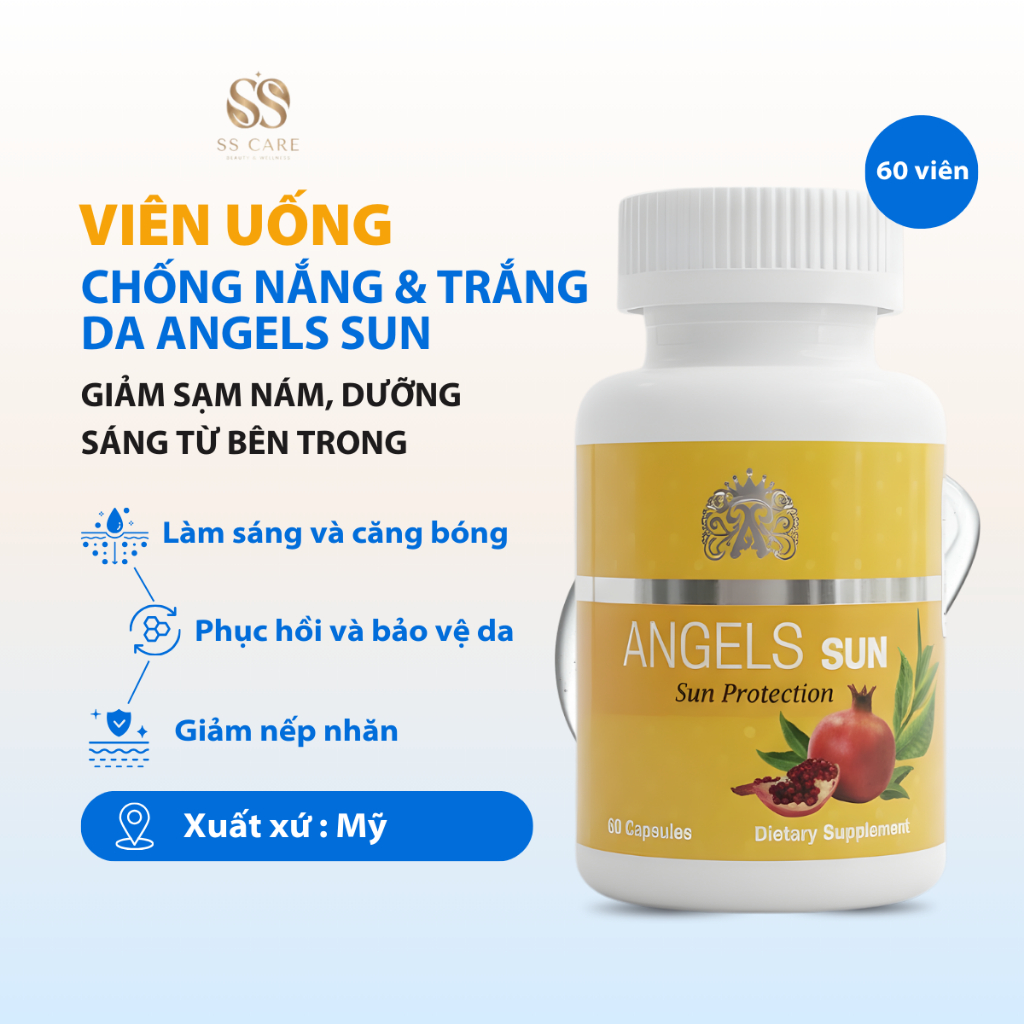 Viên Uống Chống Nắng & Trắng Da Angels Sun – Bảo Vệ Da, Giảm Sạm Nám, Dưỡng Sáng Từ Bên Trong