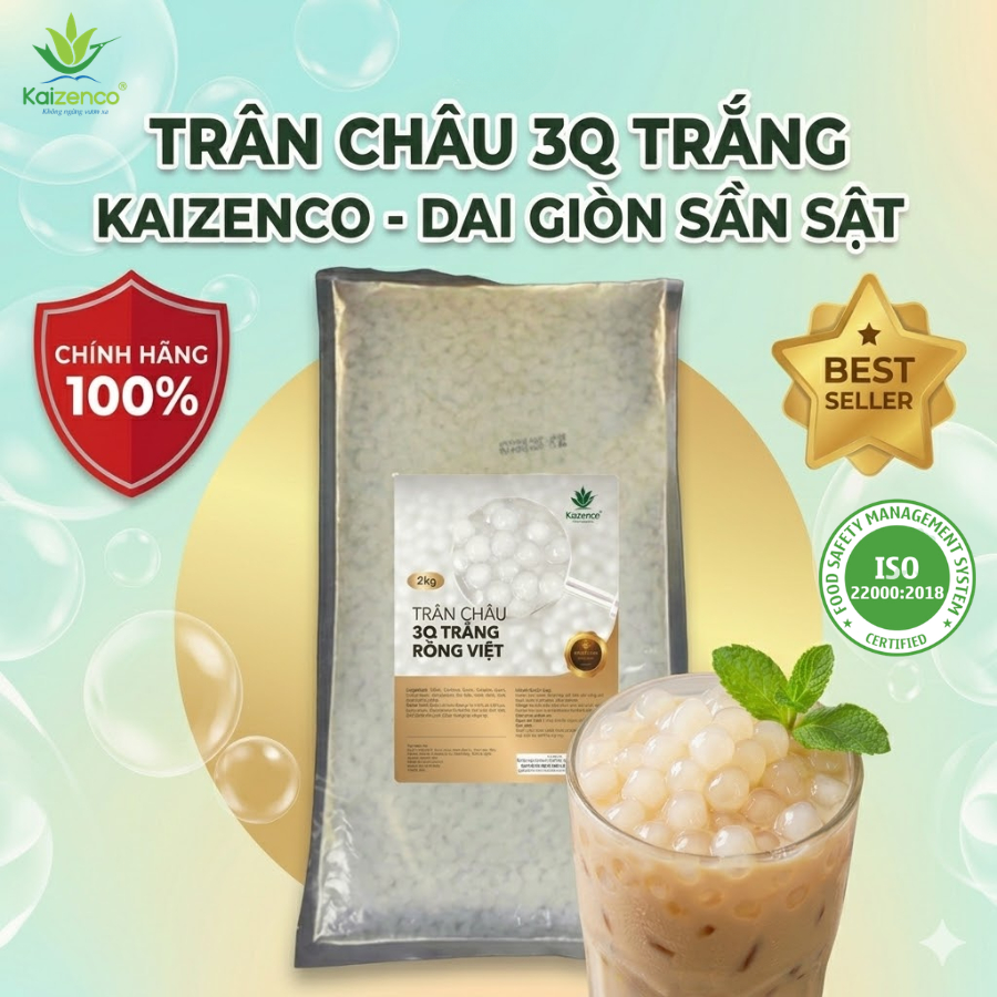 Trân Châu Trắng 3Q Kaizenco Túi 2KG Ngon Giòn Ăn Liền, Pha Chế Trân Châu 3Q Nguyên Vị