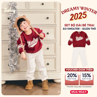 Bộ đồ bé trai ILABY áo nỉ bông cổ tròn và quần jogger style Hàn Quốc size 9-40kg [3450 + 3457]