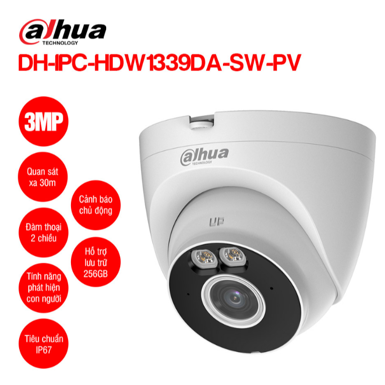 Camera IP Wifi dahua HDW1339DA-SW-PV 3mp rõ nét, có màu ban đêm. âm thanh 2 chiều. chính hãng