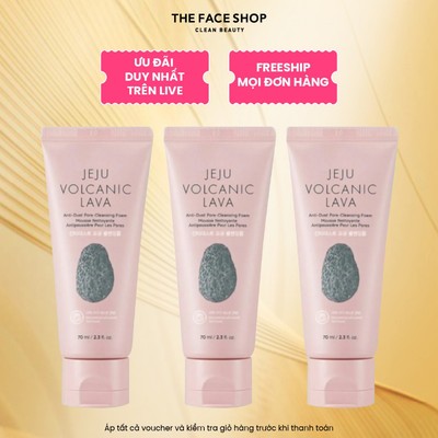 [Livestream] Combo 3 Sữa Rửa Mặt Làm Sạch Lỗ Chân Lông THE FACE SHOP Jeju Volcanic 70mlx70mlx70ml