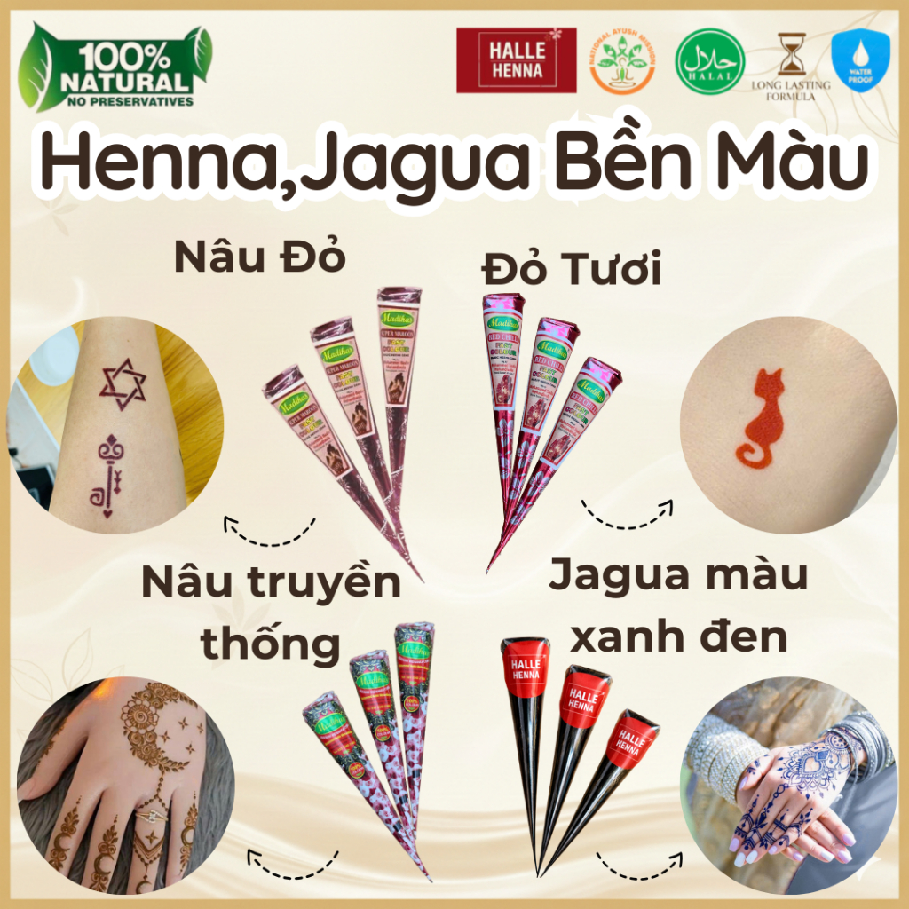 Mực vẽ Henna Jagua 4 Màu Siêu Bền Màu 10-14 Ngày