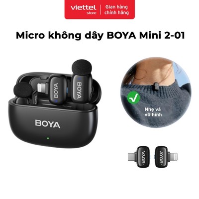 Micro Thu Âm Không Dây Boya Mini 2-01 | Nơ-ron hủy nhiễu AI 30 Giờ iOS & Android Phạm Vi 100m
