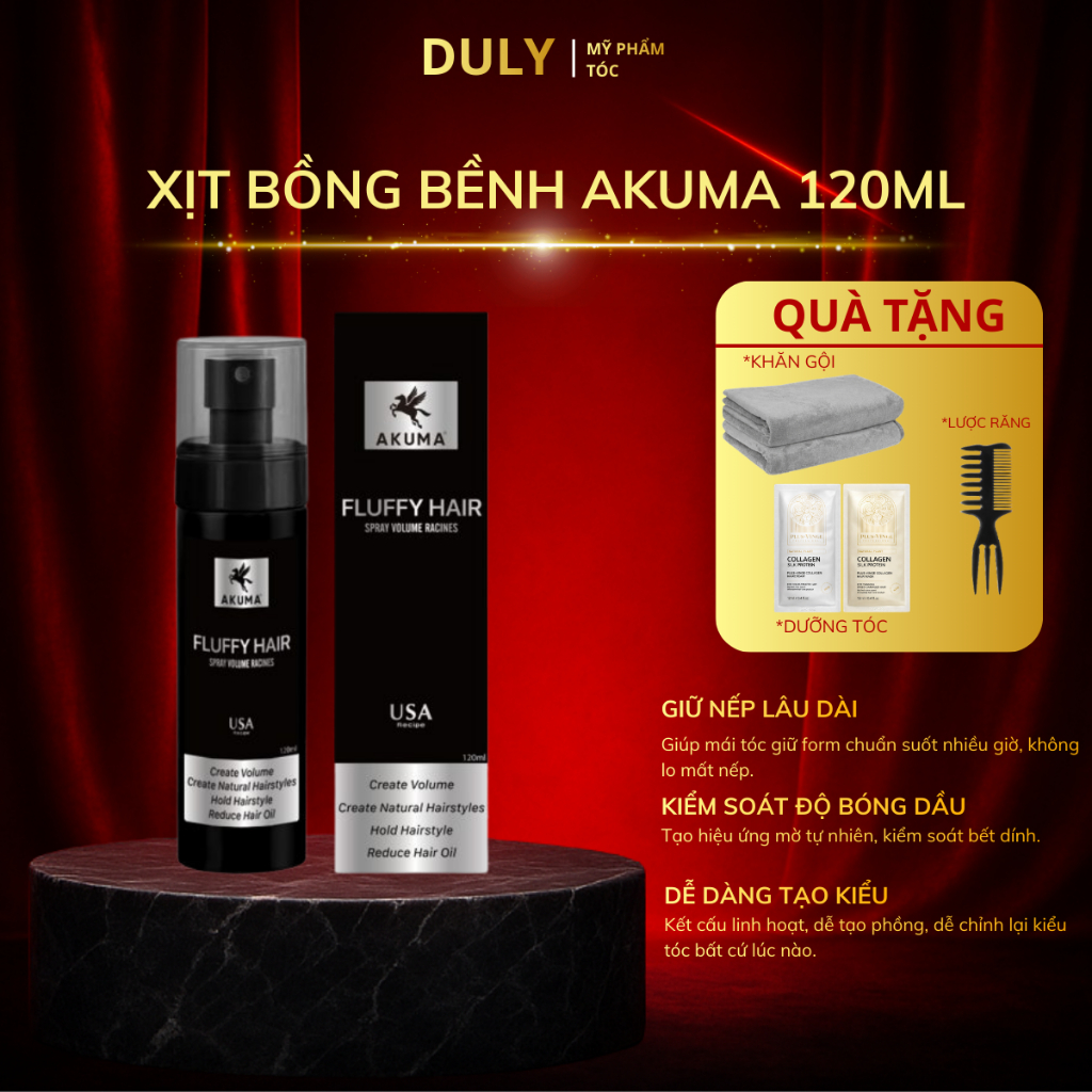 Xịt bồng bềnh AKUMA FLUFFY HAIR 120ml Làm phồng tóc, kiềm dầu ngăn ngừa bết tóc,