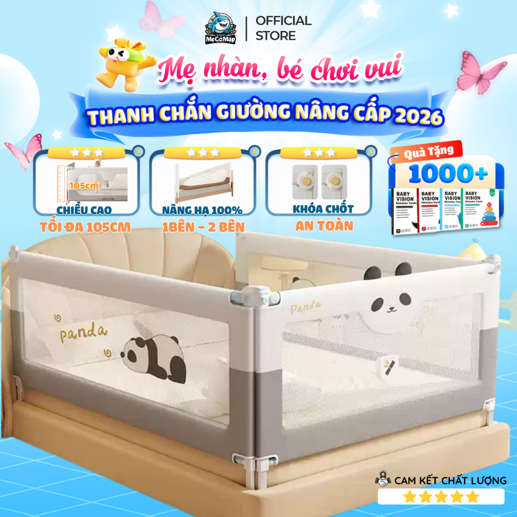 (Mẫu Mới) Thanh Chắn Giường Cho Bé Nâng Cấp 2026, Chắn Giường Pakey Nâng Hạ 1&2 Bên Chiều Cao Tối Đa