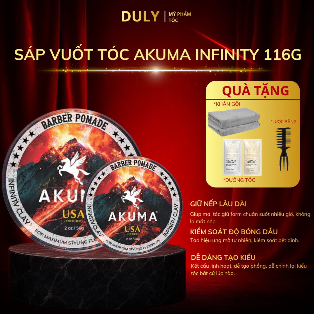 Sáp Vuốt Tóc AKUMA INFINITY CLAY Hàng Chính Hãng, Độ Bóng Mờ Tự Nhiên Akuma