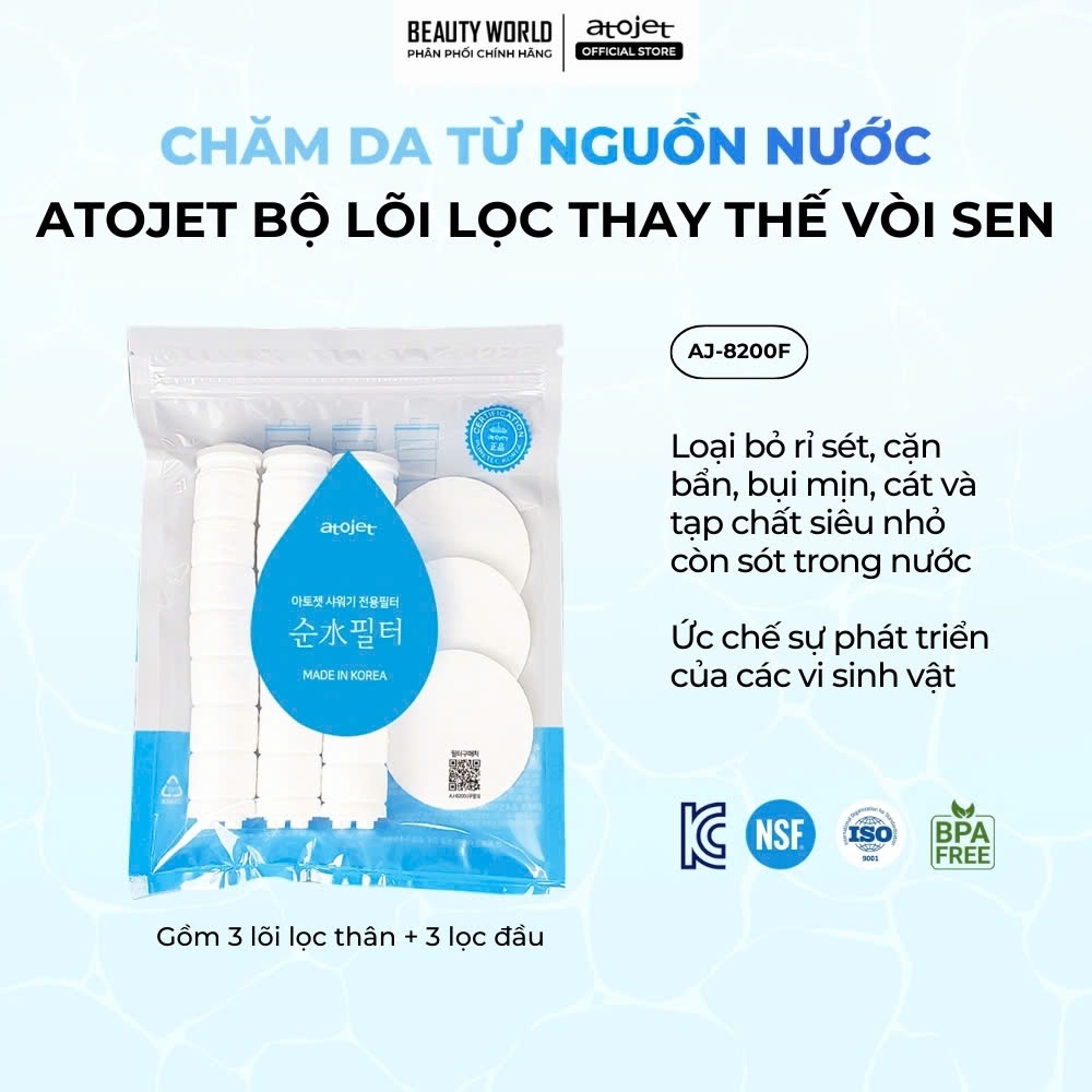 Bộ Lõi Lọc Nước Vòi Sen Tắm Lọc Nước Atojet AJ-8200F cho Bộ Vòi Sen Tắm Lọc Nước Jennie BlackPink
