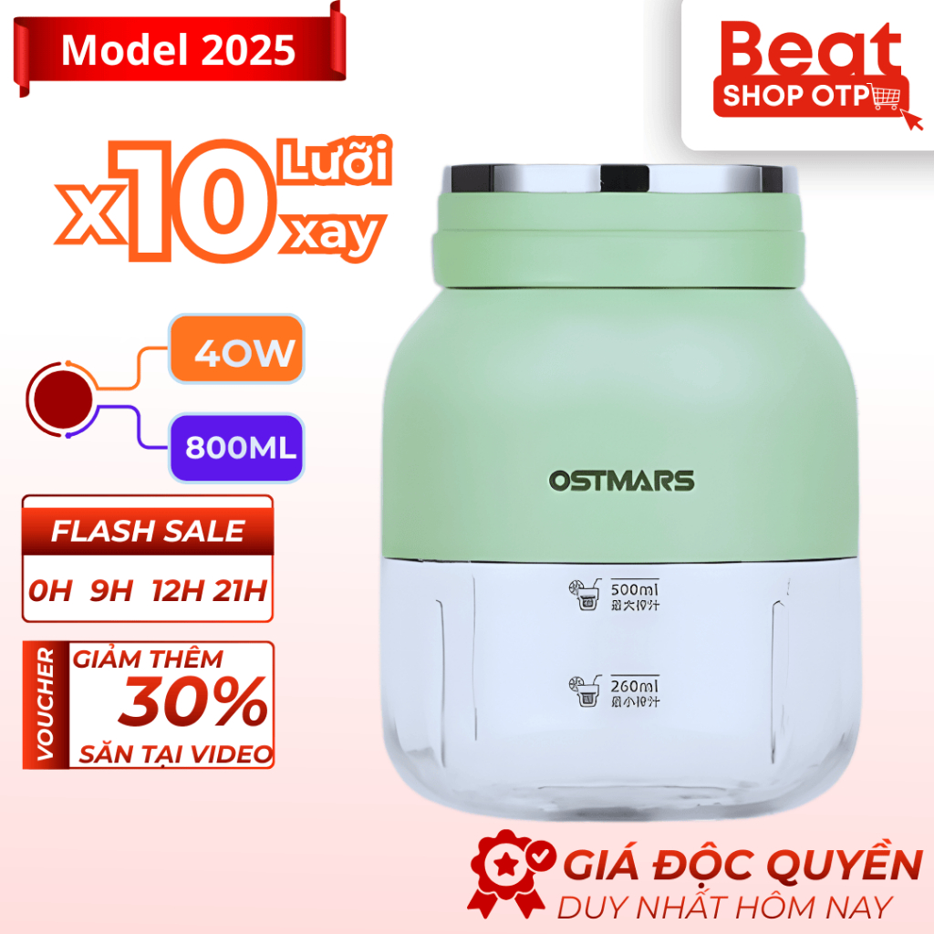 Máy Xay Sinh Tố Cầm Tay Ostmars 800ML Sạc Pin Tích Điện,Máy Xay 10 Lưỡi Dao Đa Năng Nhỏ Gọn
