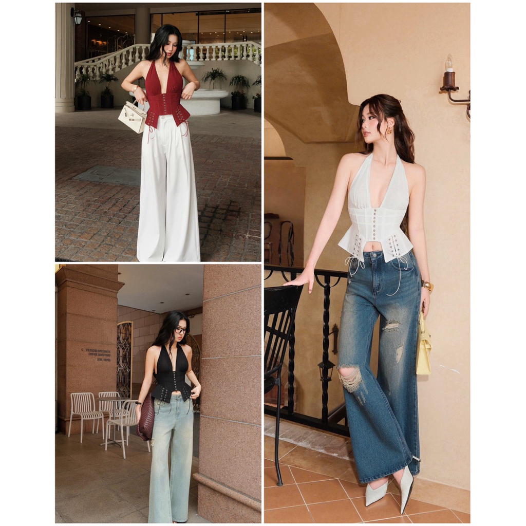 Áo Lưới Cổ Yếm Corset Đinh Tán Ôm Body Cá Tính 𝐃𝟐𝐓 𝐒𝐓𝐎𝐑𝐄