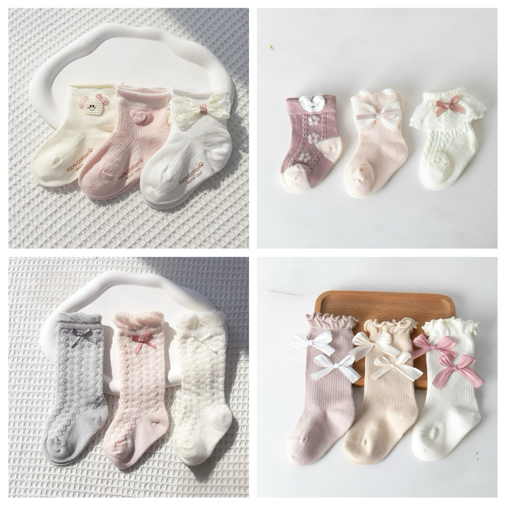 Vớ dài cổ cao cho bé gái – Tất công chúa nơ lụa bản to mềm mại, thoáng khí, chống trơn trượt 0 - 5 tuổi