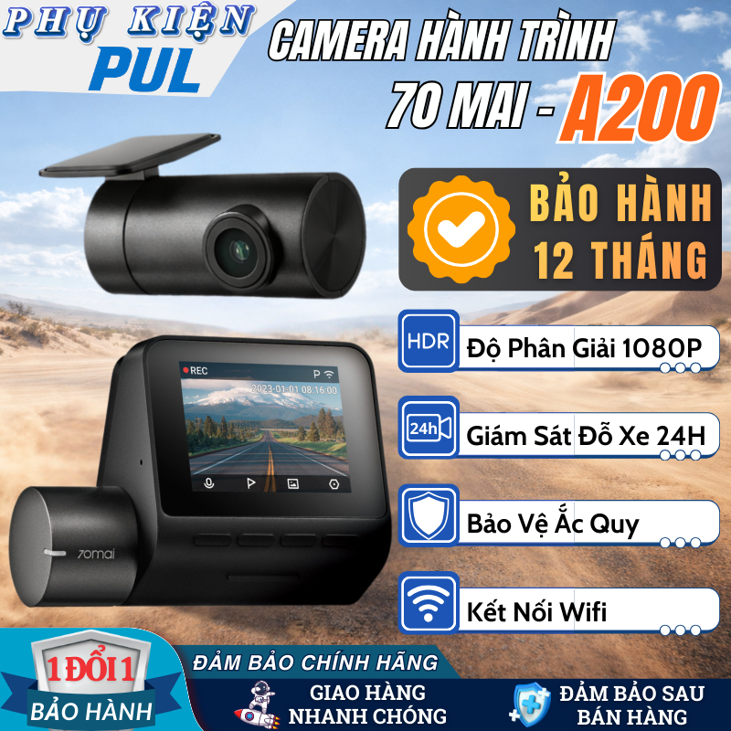 Camera Hành Trình 70mai A200 HDR Ghi Hình Trước Sau, Bản Quốc Tế, Góc Rộng 130 Độ, Bảo Hành 12 Tháng