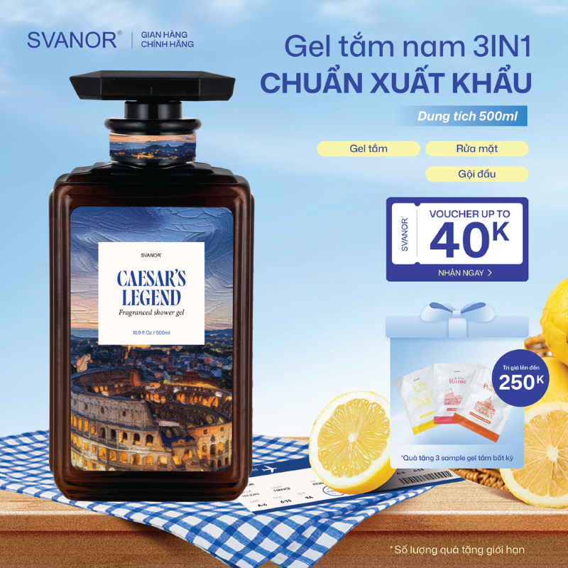 Sữa tắm gội nam 3 in 1 hương nước hoa Svanor 500ml chuẩn xuất khẩu làm sạch sâu - Cesar's Legend