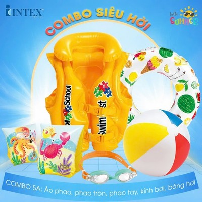 Combo áo phao, phao tròn, phao tay, kính bơi, bóng hơi intex cho bé siêu hời