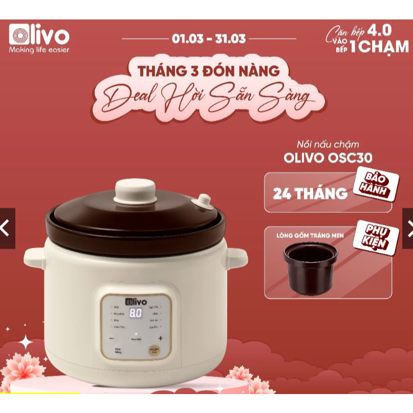 Nồi Nấu Chậm Olivo OSC30-9Chế Độ Cài Sẵn