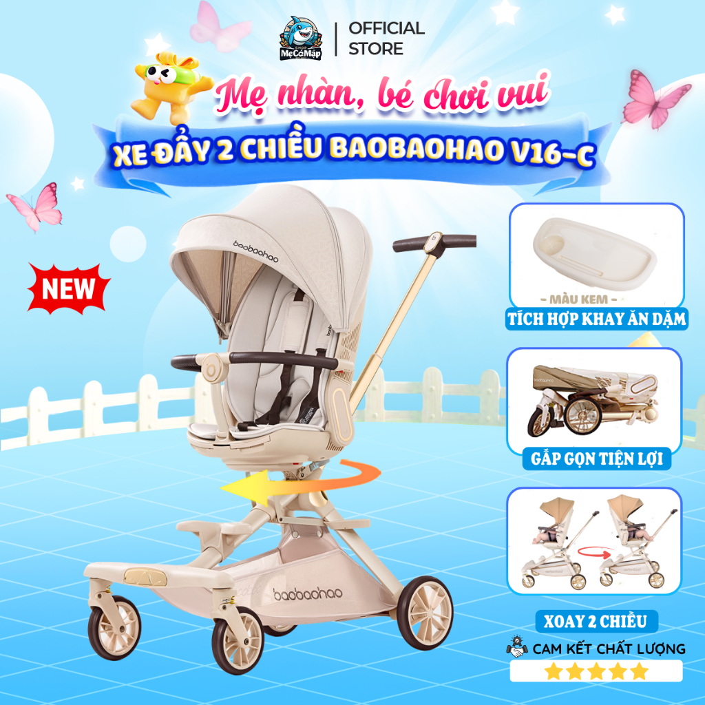 Xe Đẩy Cho Bé Baobaohao V16-C Chính Hãng, Xe Đẩy Gấp Gọn Xoay 2 Chiều Tiện Lợi, Giảm Rung Lắc Tối Đa