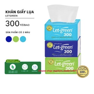 Giấy ăn, giấy vệ sinh lụa LET GREEN-300 Tờ/Bao rút kéo, dày dặn, dai mềm, thấm hút nhanh