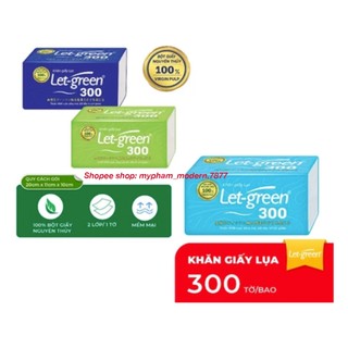 Giấy ăn, giấy vệ sinh lụa LET GREEN-300 Tờ/Bao rút kéo, dày dặn, dai mềm, thấm hút nhanh