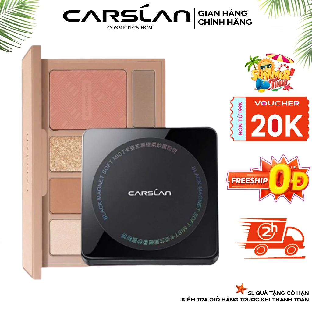 Combo bảng phấn mắt Carslan 10 ô đa sắc + phấn nén Carslan nền mịn, kiềm dầu hiệu quả