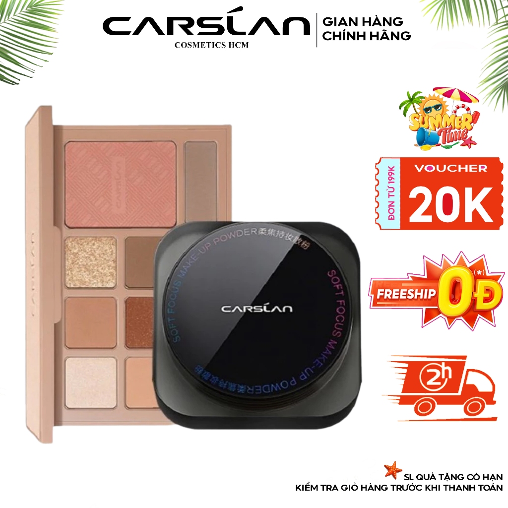 Combo bảng phấn mắt Carslan 10 ô đa sắc + phấn phủ Carslan nền mịn, kiềm dầu hiệu quả