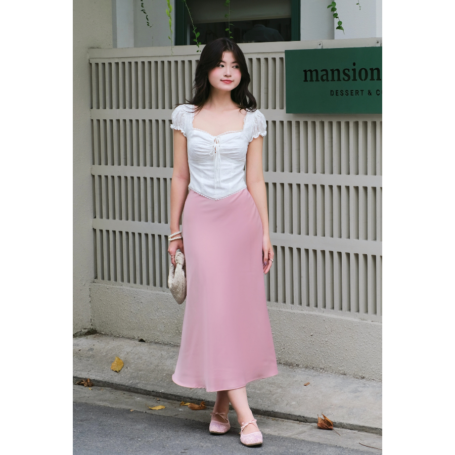 Chân váy lụa vân gỗ dáng ngắn cạp cao hai lớp dành cho nàng 1m50 La Boutique V007 | BigBuy360 - bigbuy360.vn
